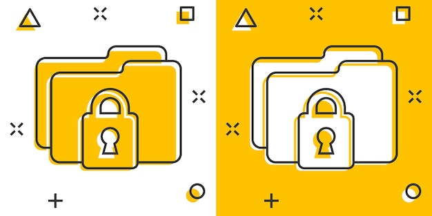 만화 스타일의 파일 폴더 권한 아이콘 격리된 배경에 문서 액세스 만화 벡터 그림 비밀 아카이브 스플래시 효과 기호 비즈니스 개념