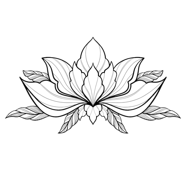 Filigree lotus flower black vector hand drawn