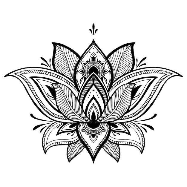 Filigree lotus flower black vector hand drawn