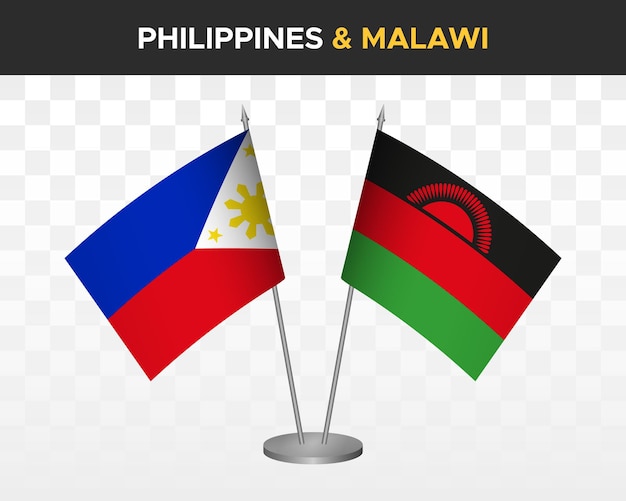 Filipijnen vs malawi bureau vlaggen mockup geïsoleerde 3d vector illustratie tafel vlaggen