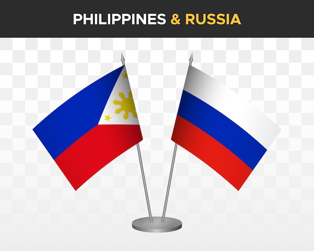 Filipijnen vs Rusland Bureau vlaggen mockup geïsoleerde 3d vector illustratie tafel vlaggen