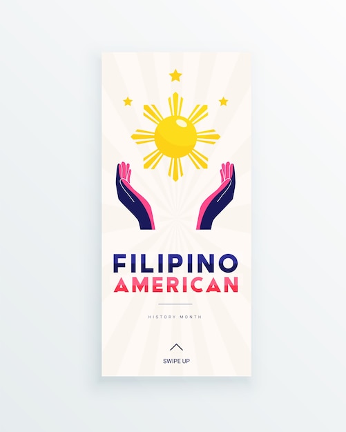 Filipino American History Month social media verhaalsjabloon met handen verlicht door de zon en sterren als symbool van de bijdragen van Filipijnse Amerikanen aan de wereldcultuur ...