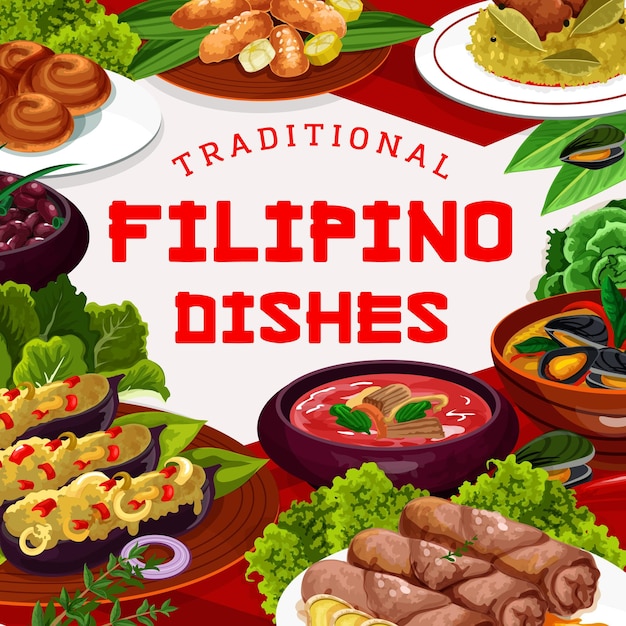 Filipino asian cuisine dishes vector poster