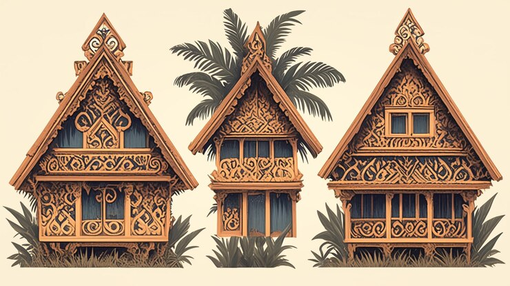 Vector filipino bahay kubo patterns with traditional house designs