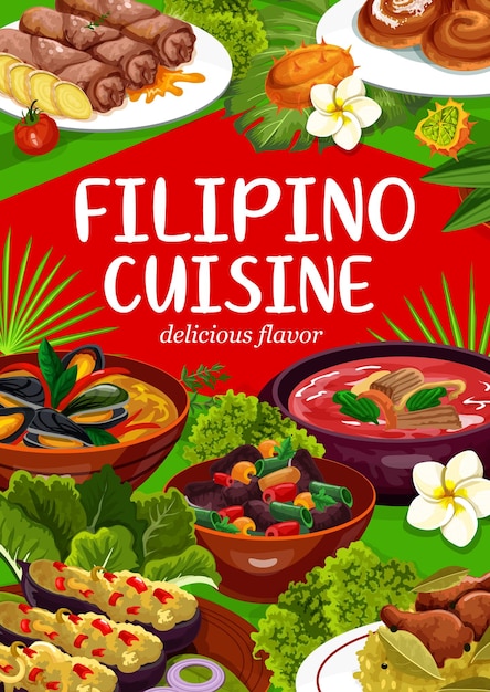 Vettore cucina filippina piatti nazionali asiatici