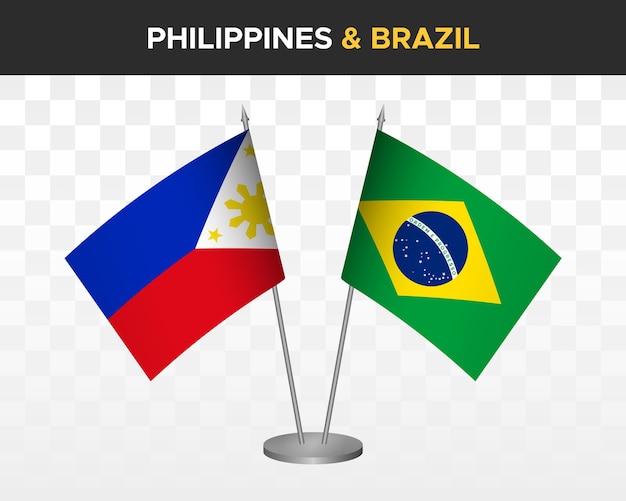 Filippijnen versus Brazilië Bureauvlaggen mockup geïsoleerde 3d vectorillustratie tafelvlaggen