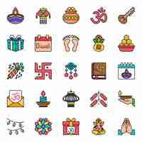 Vector filled outline icons for happy diwali