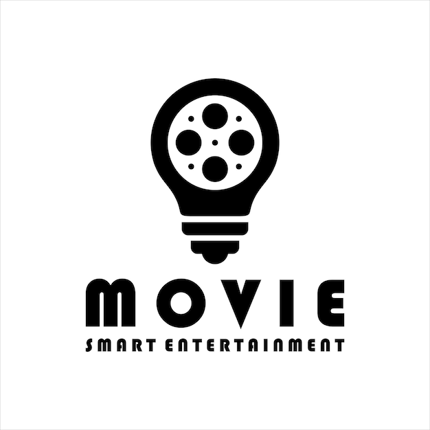 Vettore film e lampadina per l'ispirazione per il design del logo di film creativi.