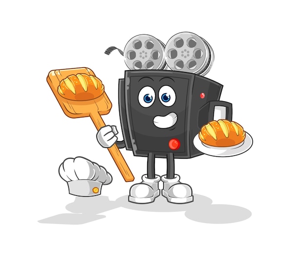 Film camera baker with bread cartoon mascot vector