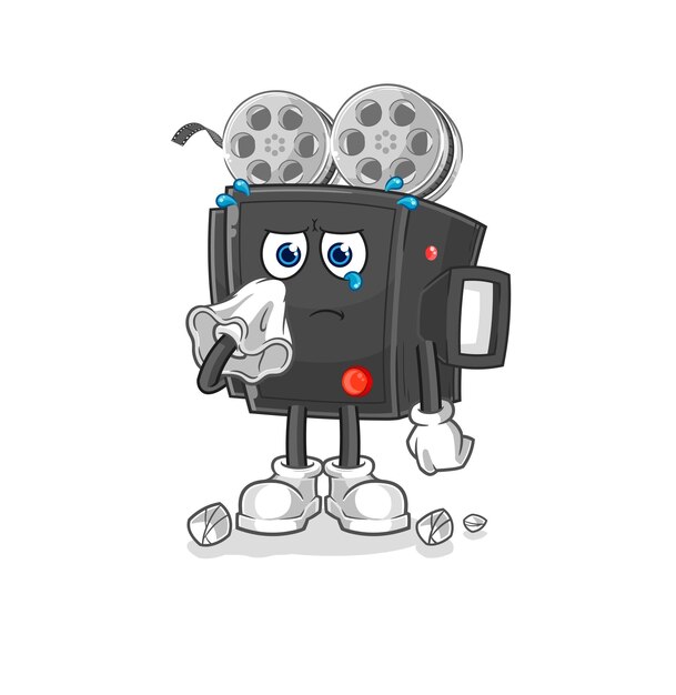 Film camera cry with a tissue cartoon mascot vector