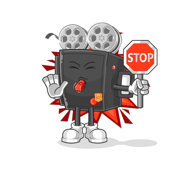 Vector film camera holding stop sign cartoon mascot vector