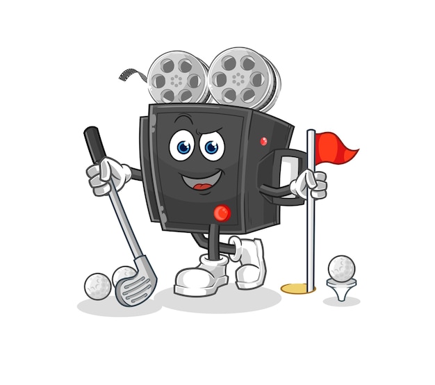 Film camera playing golf vector cartoon character