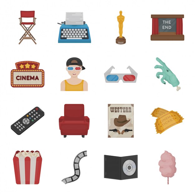 Film of cinema cartoon set icon