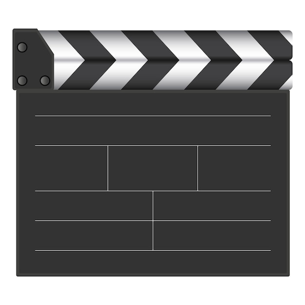 Film clapper film chiuso realistico clap board cinematografia e attrezzature cinematografiche illustrazione vettoriale del batacchio del cinema vuoto isolata su sfondo bianco