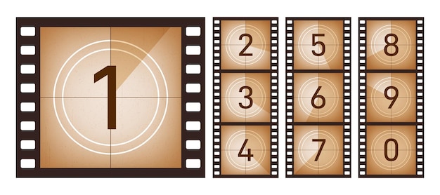 Film countdown Bioscoopscherm oude film abstracte nummers frames voor start of finish tape Tv strip retro hollywood cinematografie animatie exact vector concept