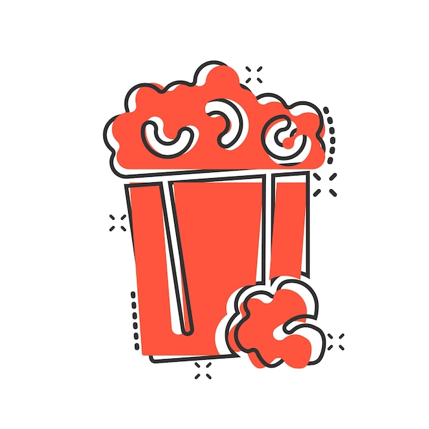 Иконка фильма в стиле комиксов Векторная иллюстрация попкорна на белом изолированном фоне Эффект всплеска поп-кукурузы бизнес-концепция