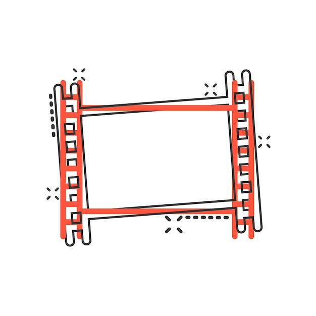 Вектор Иконка фильма в комическом стиле мультфильм векторная иллюстрация фильма на белом изолированном фоне воспроизвести бизнес-концепцию эффекта всплеска видео