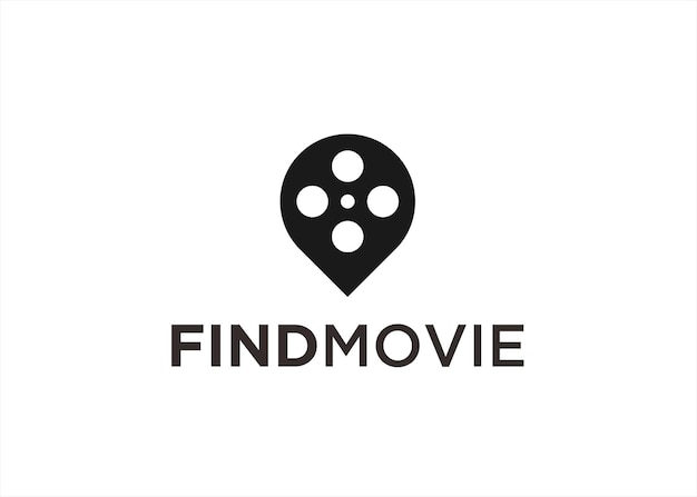 film logo met locatie en filmrol pictogram vector illustratie sjabloon