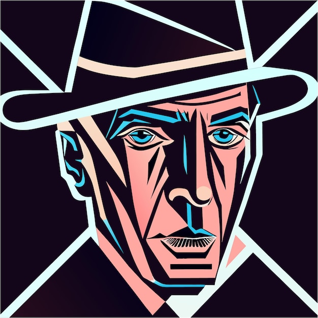 Vector film noir fusion magic abstract detective tattoo with shadows