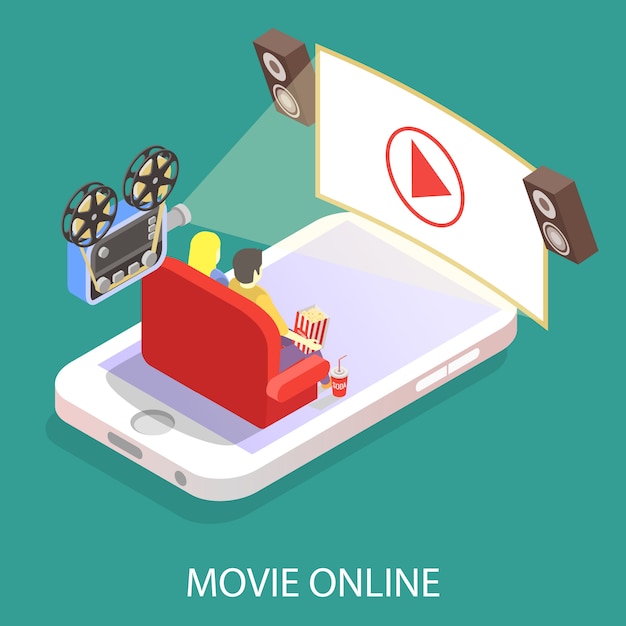 Film online vector platte isometrische illustratie