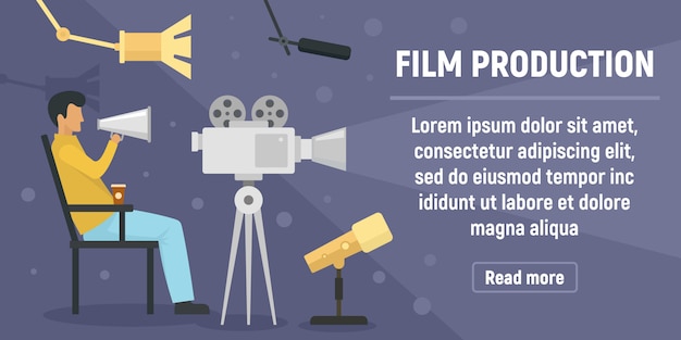 Film production banner, flat style