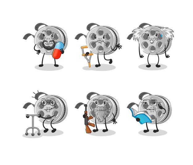 Film reel elderly character cartoon mascot vector