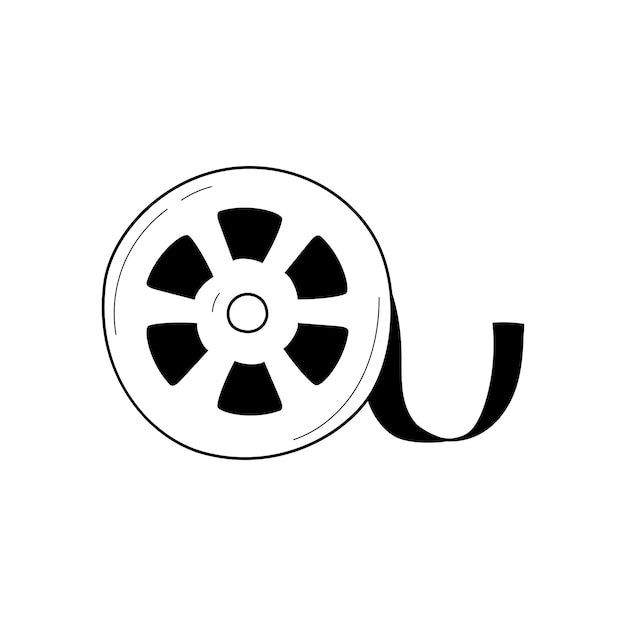 Film reel overzicht pictogram symbool film video reel geïsoleerde doodle tekening element vector illustratie