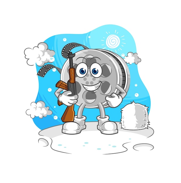 Film reel soldier in winter character mascot vector