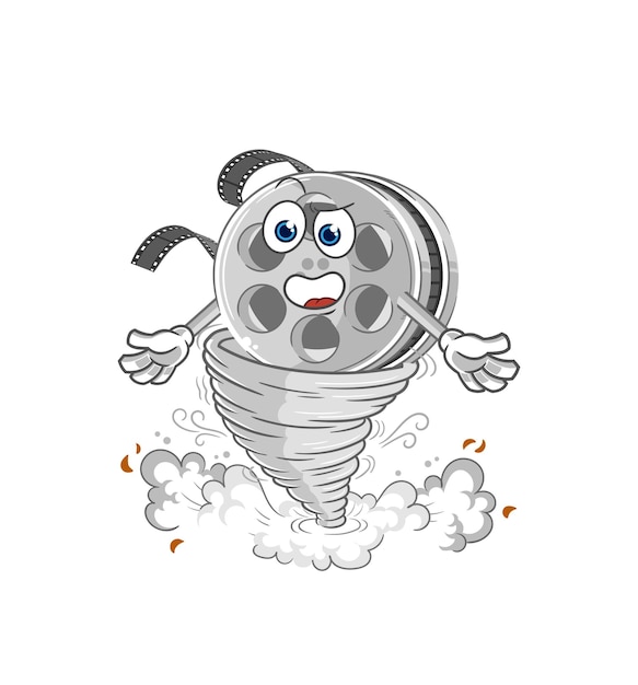 Film reel in the tornado cartoon character vector