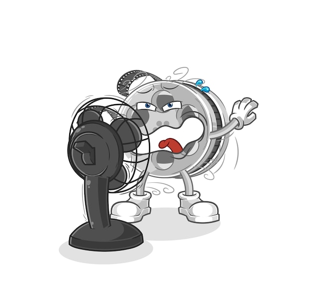 Film reel with the fan character cartoon mascot vector