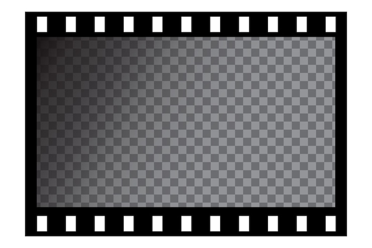 Vector film strip icon transparent checkered background black rectangular border cinematic frame element
