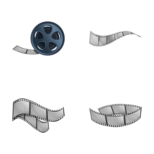영화 스트립 아이콘 세트 만화 터 리본의 레트로 릴 영화 개념