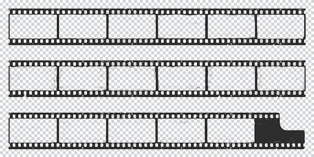 Vector film strip long grunge filmstrip old vintage movie reel frames vector cinema video or photo tape grunge long film strip or movie camera negative roll with transparent background