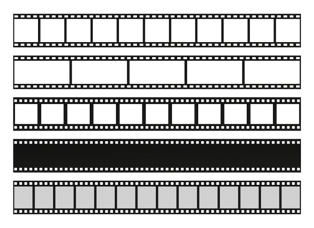 Set di strisce di pellicola. cinema a strisce vuote. modelli vettoriali.