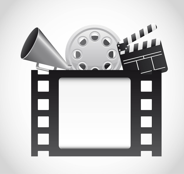 Film strip with cinema elements over gray background vector