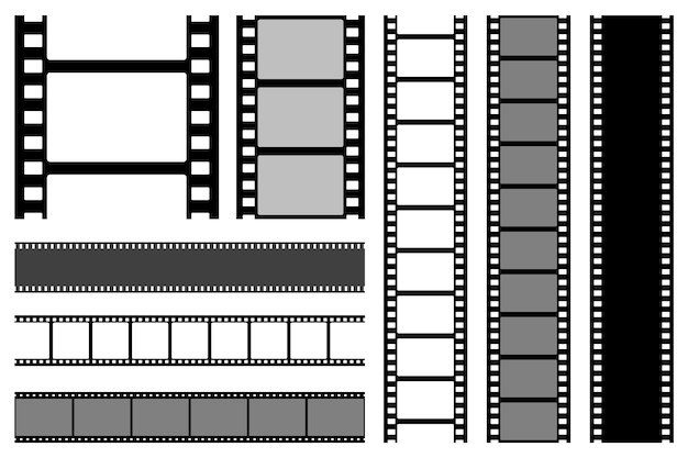 Film strips collection Old retro cinema movie strip Vector illustration Video recording
