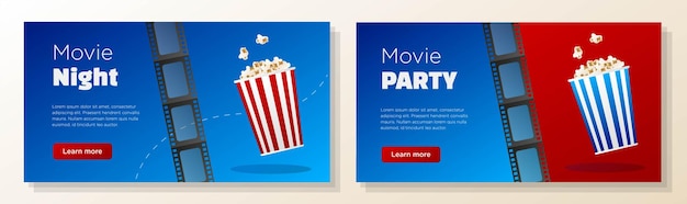 Filmavond online bannersjabloon set film theater feest bedrijfsadvertentie horizontale advertentie