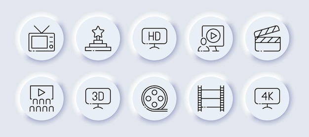 Filmlijnpictogram zwarte bioscoopparafernalia Vector iconen