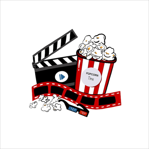 Filmset met popcorn filmklapper en 3D-bril