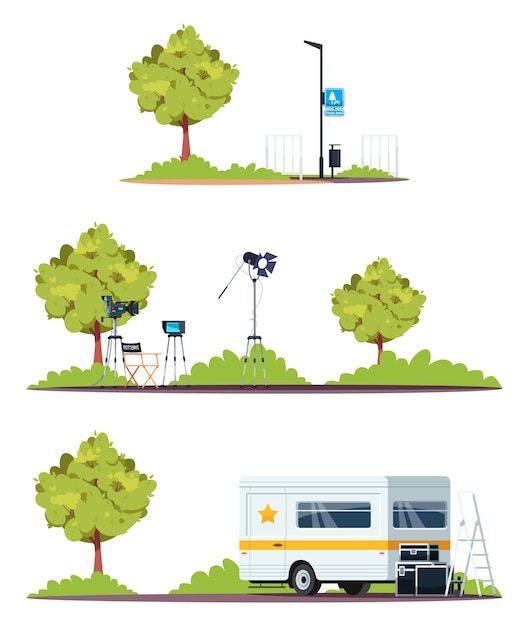 Filmset semi platte rgb-kleurenillustratieset