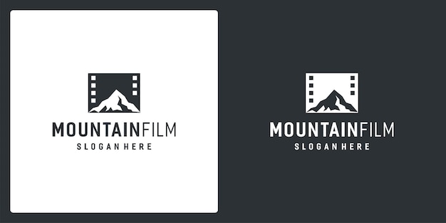 Filmstrip-logo-inspiratie en berglogo. premium vector