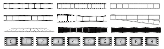 Filmstrip set Creatieve vector illustratie van oude retro film strip frame set geïsoleerd op transparante achtergrond Vector illustratie