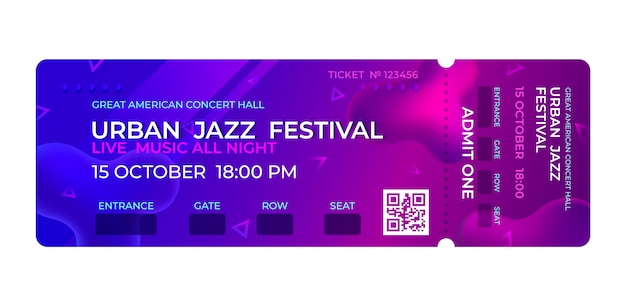 Filmticket. Muziekconcert, toegangsbewijs voor feestevenementen Uitnodiging evenementen stub concert sjabloon