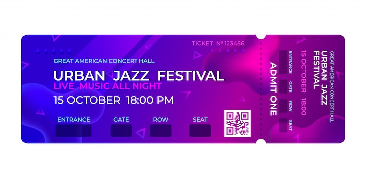 Vector filmticket. muziekconcert, toegangsbewijs voor feestevenementen uitnodiging evenementen stub concert sjabloon