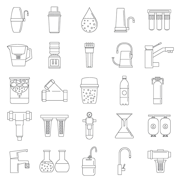 Filter water system icon set