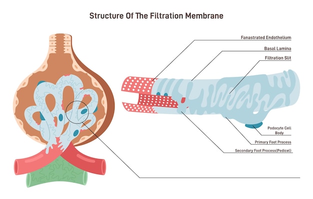 Vector filtratiemembraanstructuur van het kapsel van bowman nierbloedlichaampje