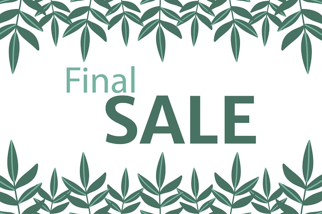 Final sale banner with tropical leaves horizontal frame on white background, floral border