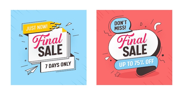 Final Sale Discount Offer Banner Set. Mega Discount Ribbon