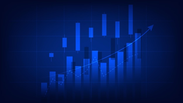 Vector finance background with stock market statistic trend with candlesticks and bar chart