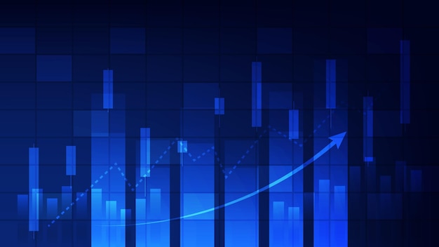 Vector finance background with stock market statistic trend with candlesticks and bar chart